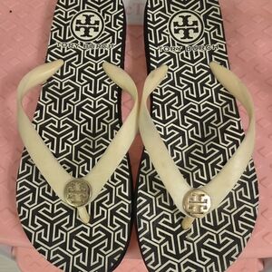Tory Burch Cream Logo Flip Flop Sandals